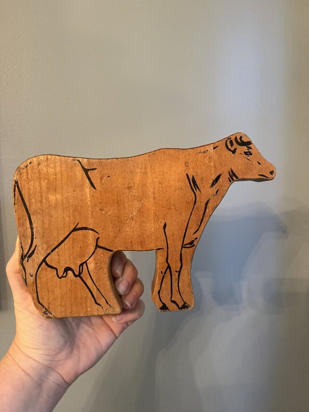 Vintage Wooden Cow Toy Farmhouse Decor